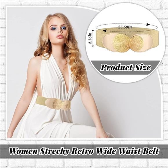 Leyndo 2 Pcs Elastic Vintage Belts Retro Wide Waist Belt Stretchy Cinch Buckle main image 6